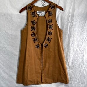 Vintage 80s Opus 1 Diana Martin Embroidered OS Beige Floral Tunic Vest Mexico